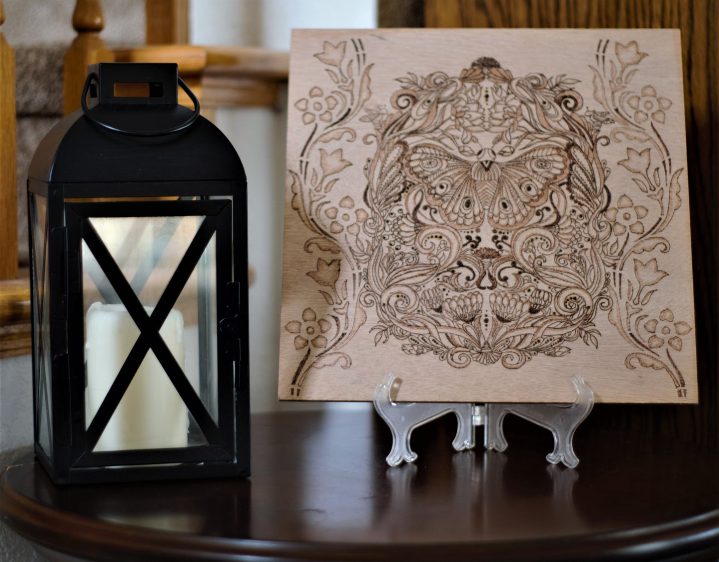 Abstract Floral Butterfly Design - Beautifully Hand-Crafted Woodburning (Pyrography) - Spring Insects