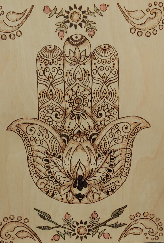 Hamsa Hand #2 - Mandala - Hand-Crafted Wood burning (Pyrography) on Birch or Basswood