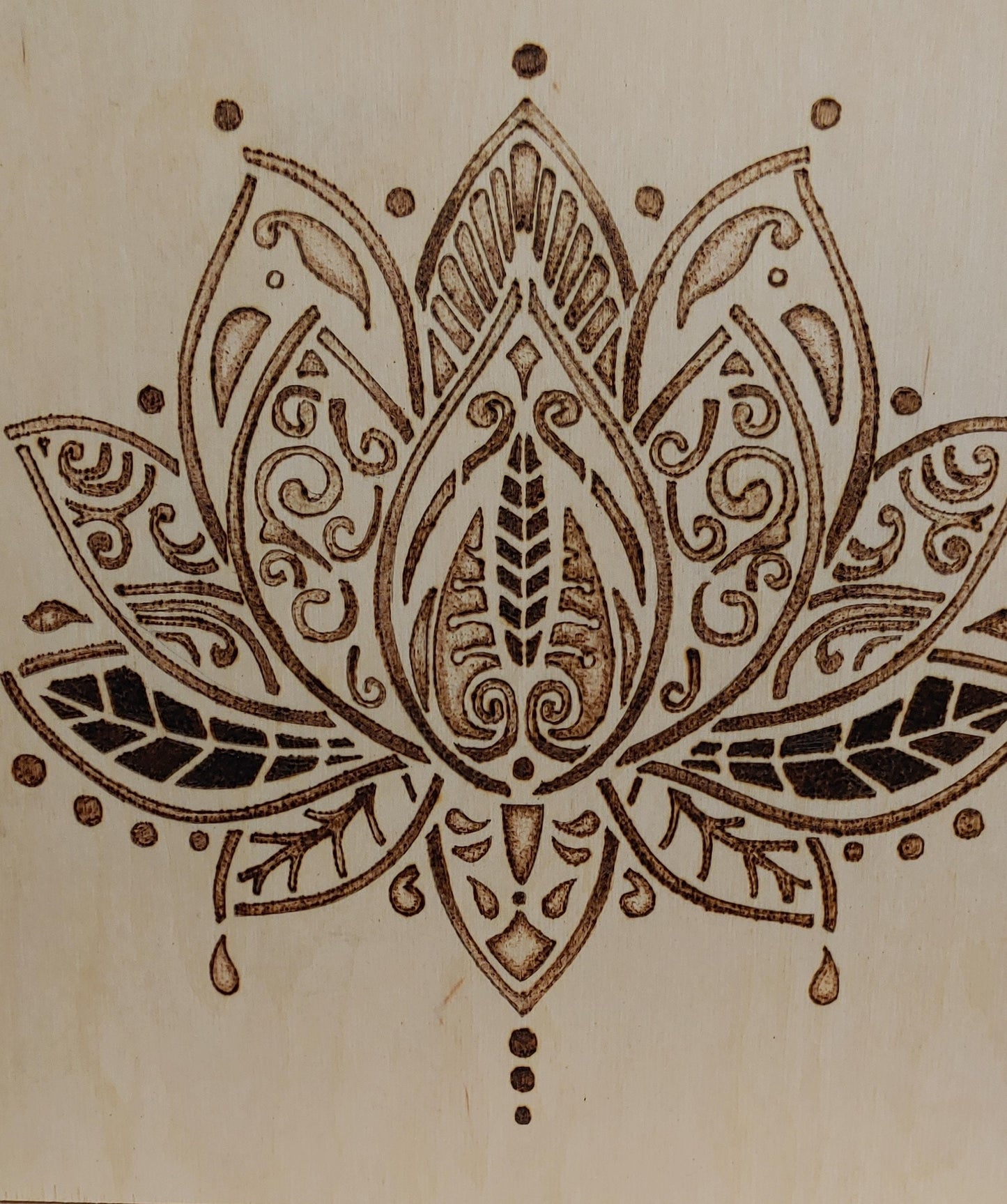 Lotus Flower-#1 Hand-Crafted Wood burning (Pyrography) on Birch