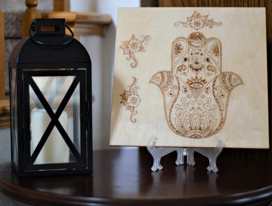 Hamsa #3 Hand-Crafted Wood burning (Pyrography) on Birch