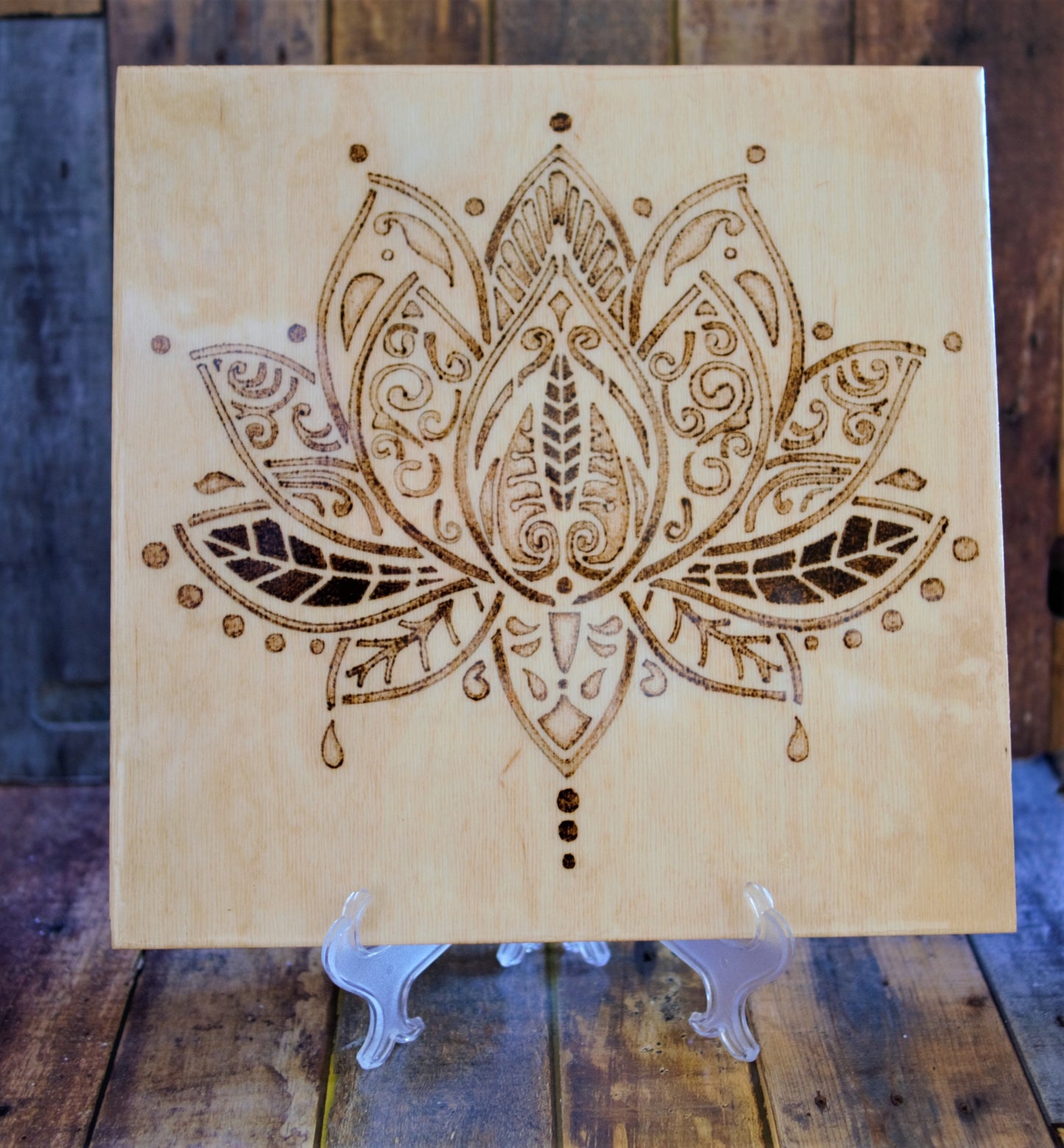 Lotus Flower-#1 Hand-Crafted Wood burning (Pyrography) on Birch