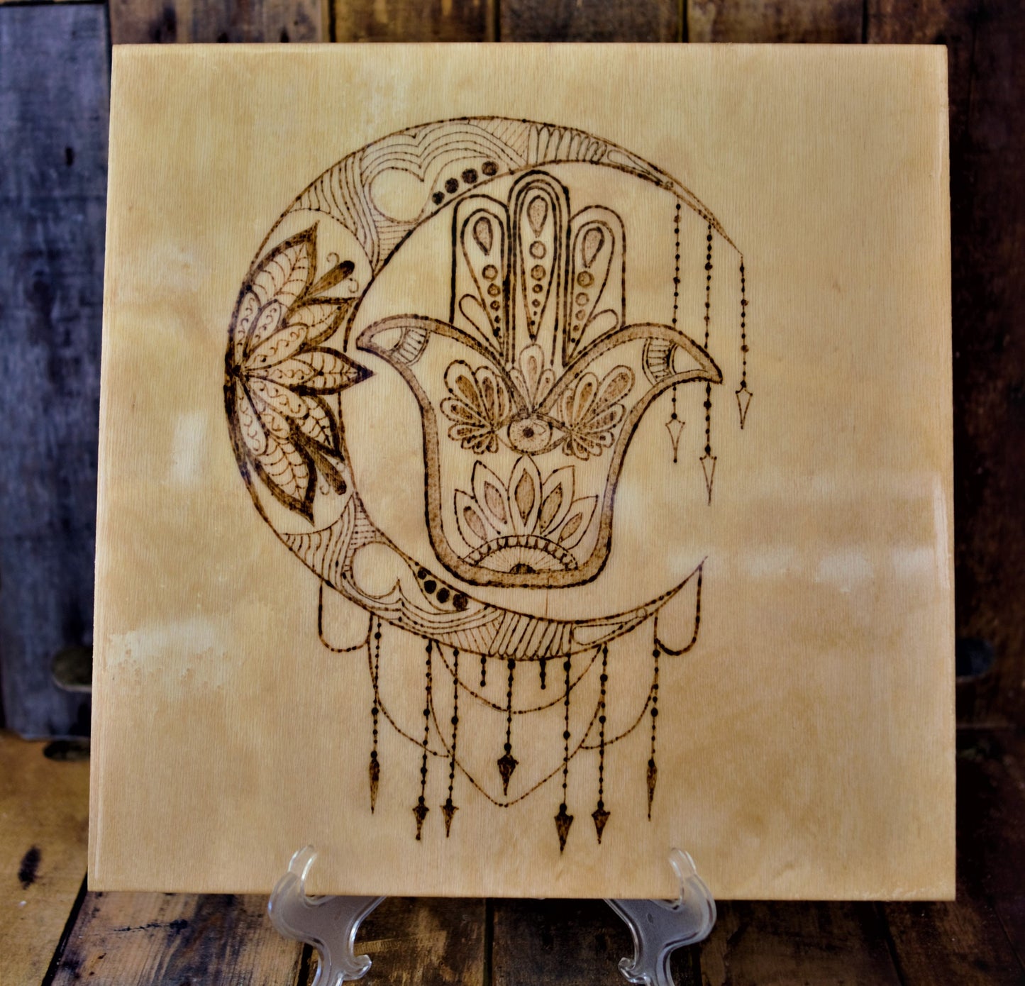 Hamsa Hand - Mandala - Hand-Crafted Wood burning (Pyrography) on Birch
